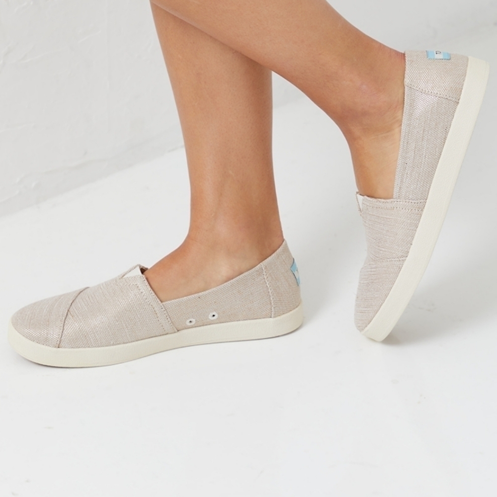 Toms Avalon Linen Flats Slip-On Canvas Shoes - 8
